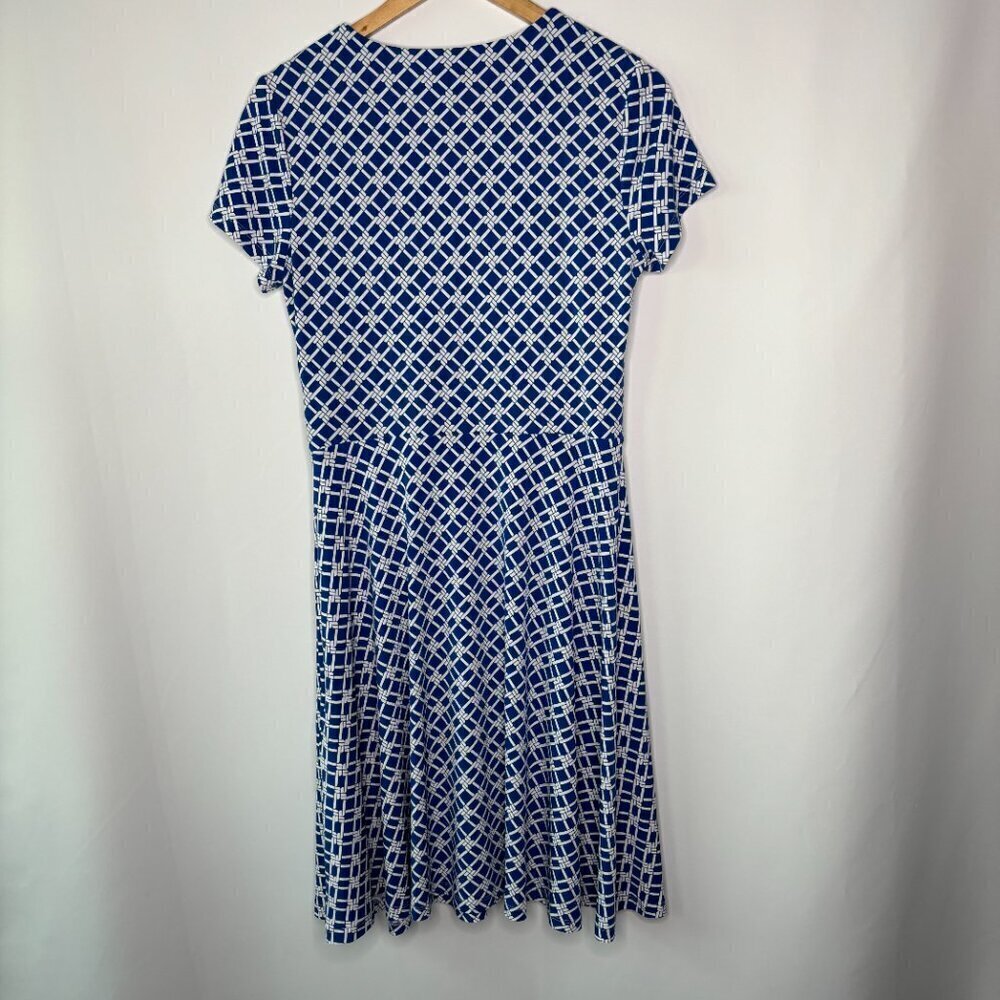 Brooks Brothers Women's Blue White Knee Length Faux Wrap Midi Dress Size Medium - Picture 9 of 11
